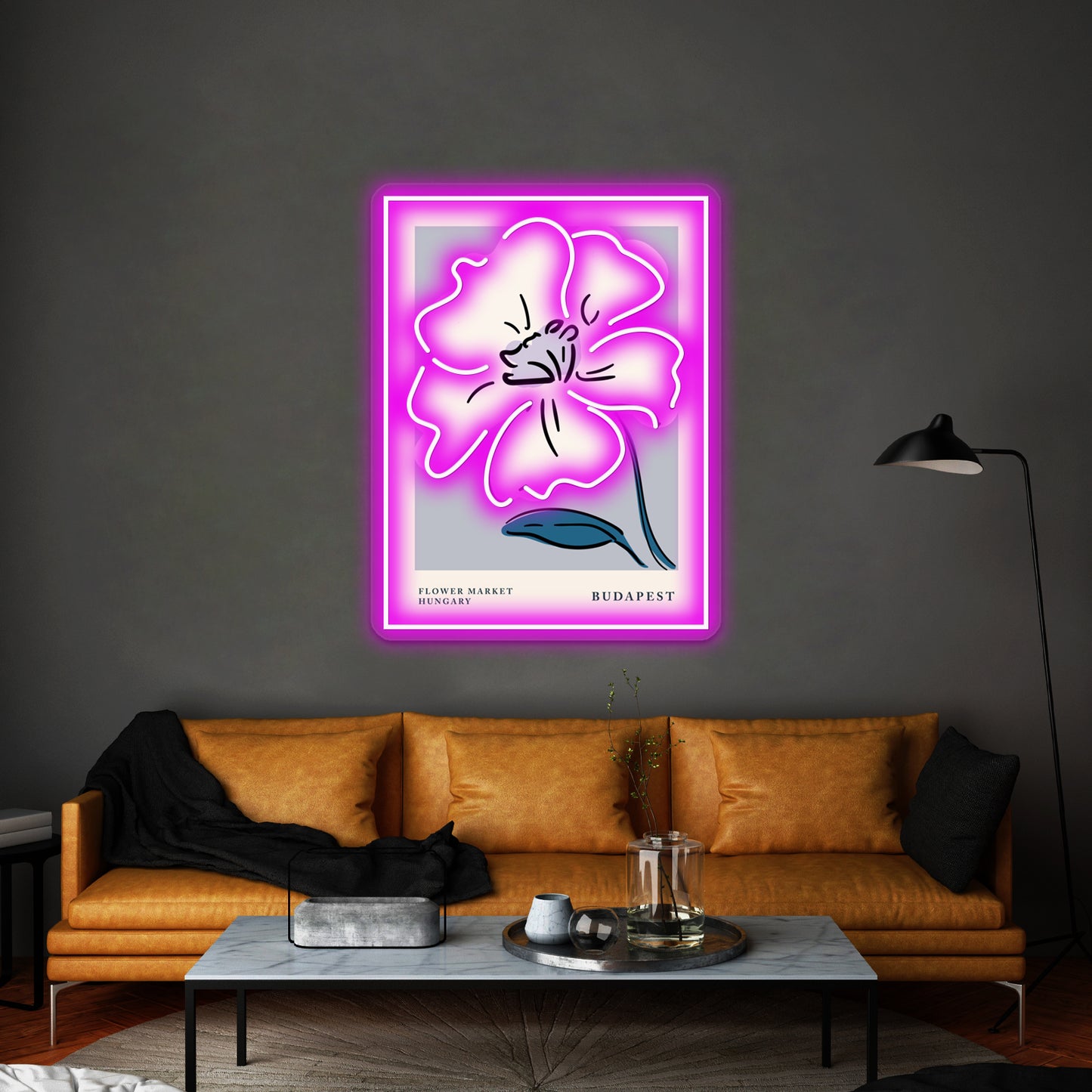 Flower Market Budapest Abstract White Flower Retro Print Wall Artwork Neon Signs