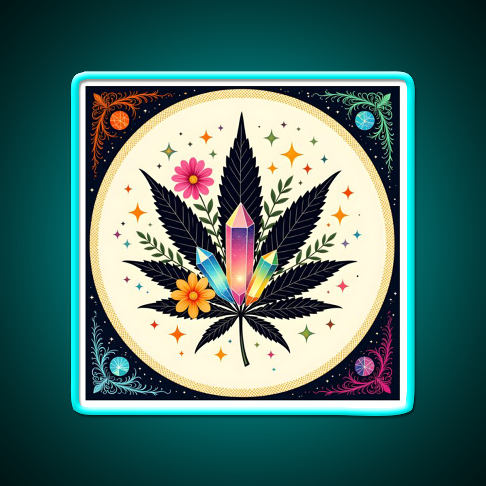 Flower Power Hemp Inspired Green Leaf Led Neon Sign Rgb Color - Size and dimension reference