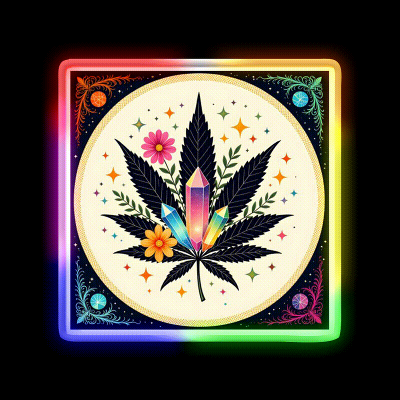Flower Power Hemp Inspired Green Leaf Led Neon Sign Rgb Color - LED neon sign close-up detail