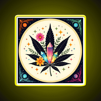 Flower Power Hemp Inspired Green Leaf Led Neon Sign Rgb Color - Custom LED neon sign front view