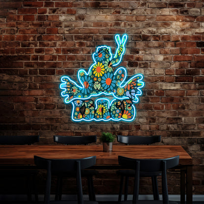 Flower Power Peace Frog Wall Artwork Neon Signs