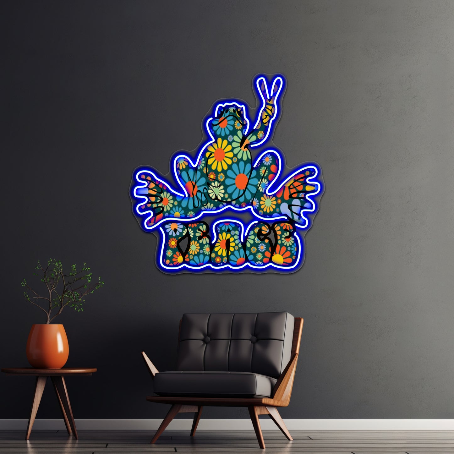 Flower Power Peace Frog Wall Artwork Neon Signs