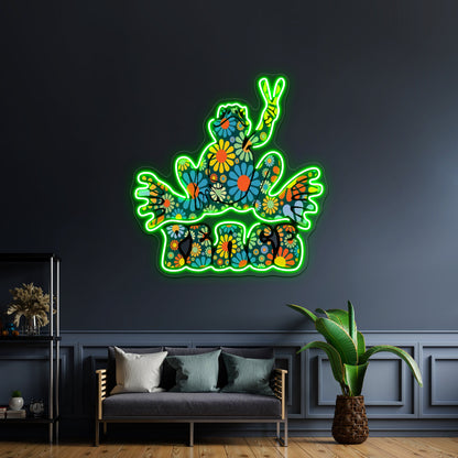 Flower Power Peace Frog Wall Artwork Neon Signs