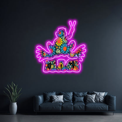 Flower Power Peace Frog Wall Artwork Neon Signs