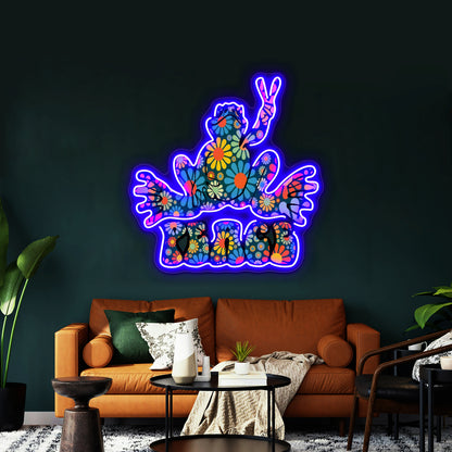 Flower Power Peace Frog Wall Artwork Neon Signs