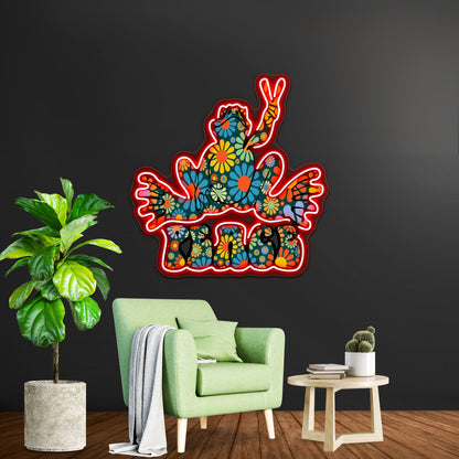 Flower Power Peace Frog Wall Artwork Neon Signs