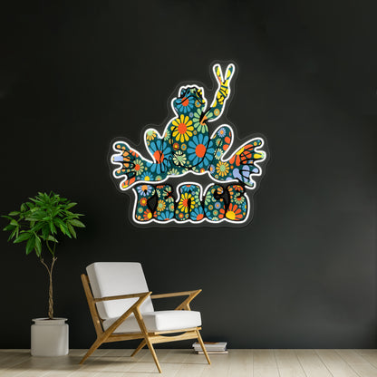 Flower Power Peace Frog Wall Artwork Neon Signs