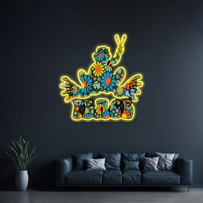 Flower Power Peace Frog Wall Artwork Neon Signs