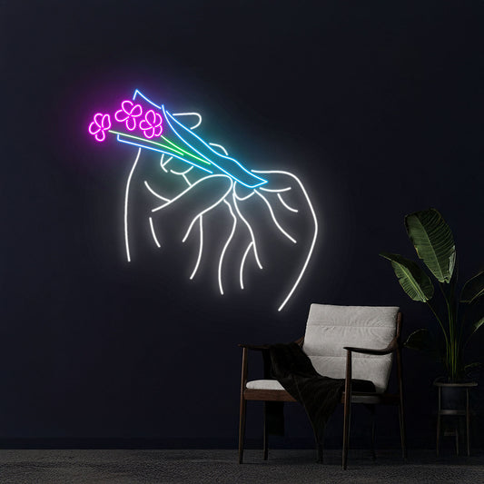 Flower Roll Joint Hand Led Sign Weed Leaves Leaf Neon Sign