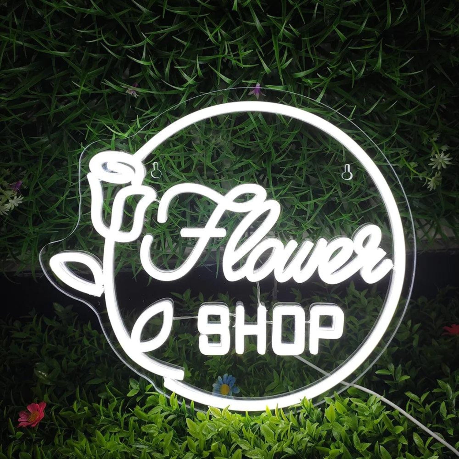 Flower Shop White Led Neon Sign With Floral Border For Indoor Decor | Shineneon