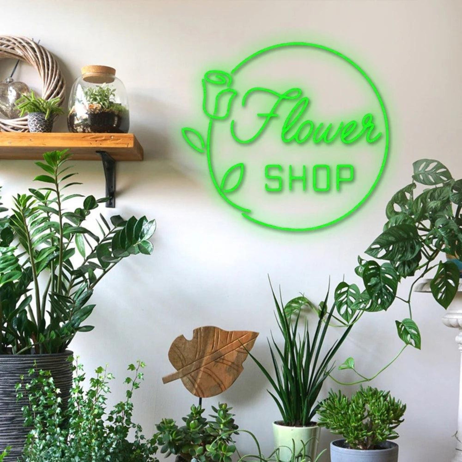 Flower Shop White Led Neon Sign With Floral Border For Indoor Decor | Shineneon