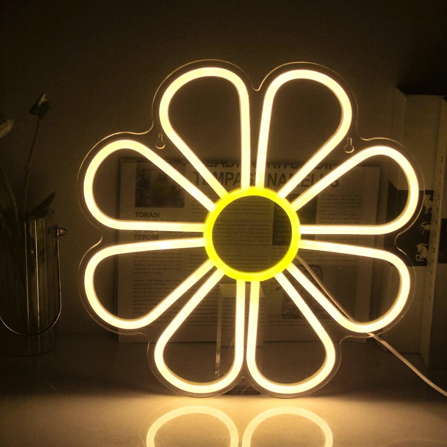 Flower White Yellow Led Neon Sign Modern Indoor Decoration For Home And Cafe | Shineneon
