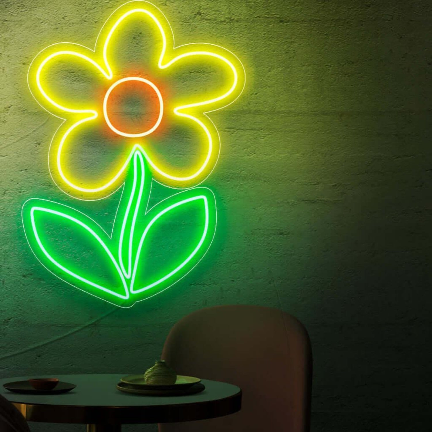 Flower Yellow-Orange-Green Modern Led Neon Sign For Cafe Restaurant Home Decor | Shineneon