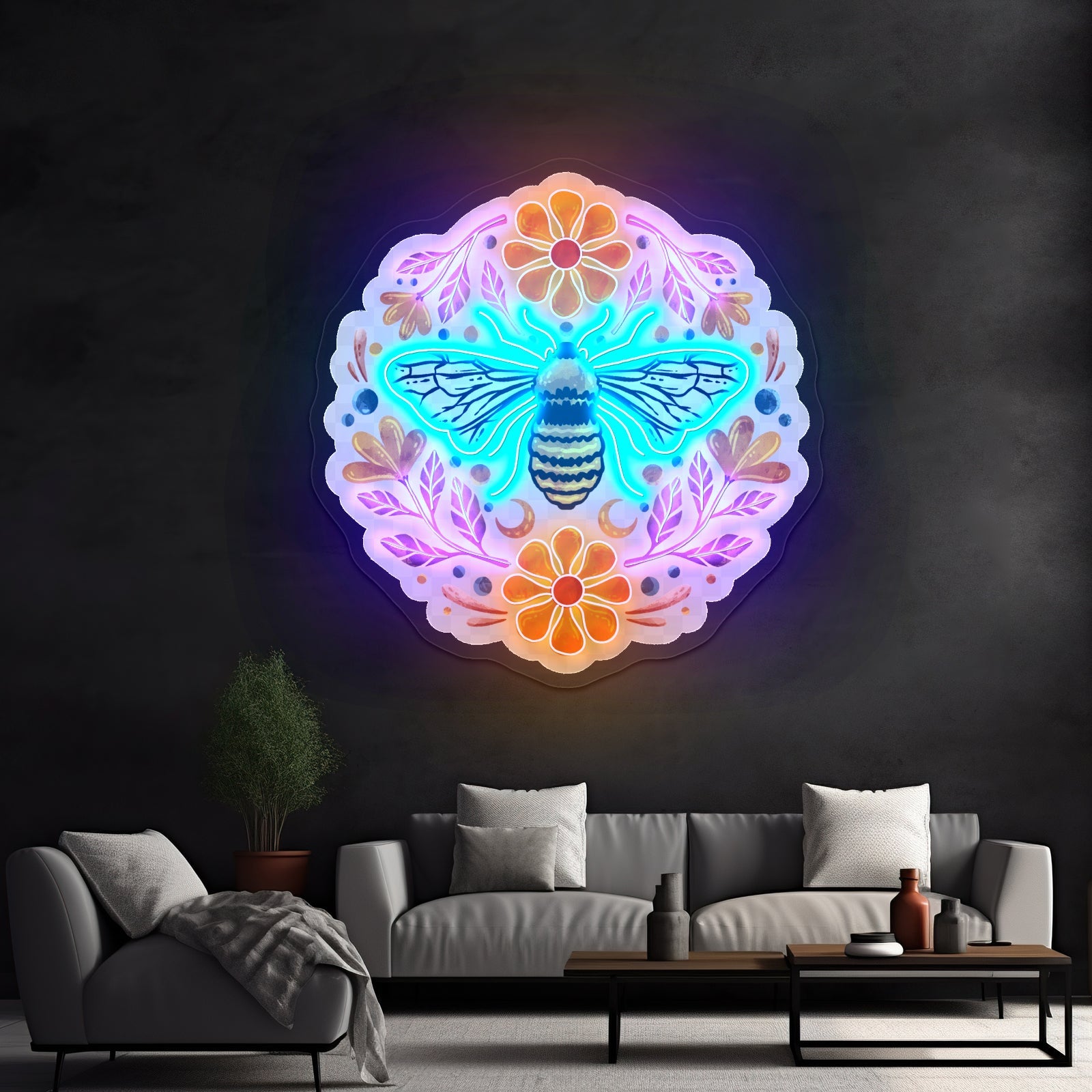Flowers And Bee Clear Neon Signs For Business - Shineneon