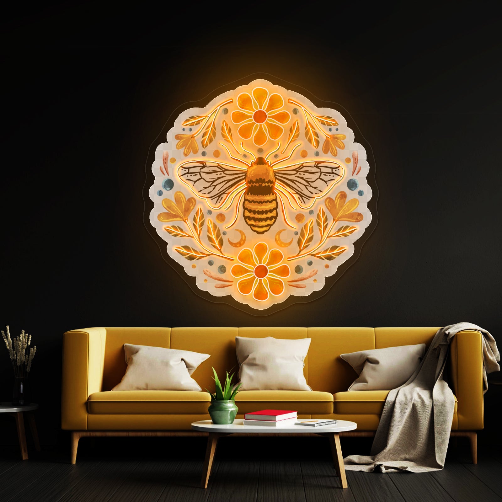 Flowers And Bee Clear Neon Signs For Business