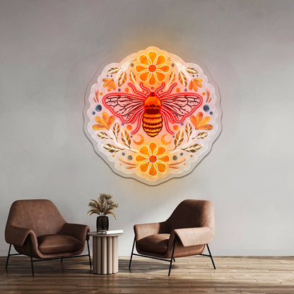 Flowers And Bee Clear Neon Signs For Business