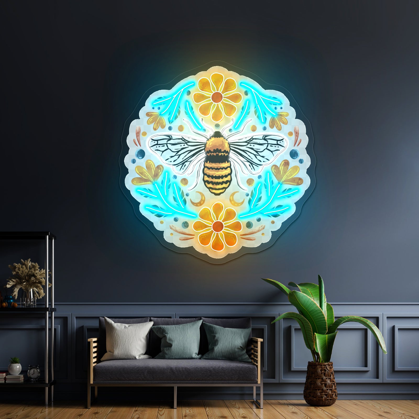 Flowers And Bee Clear Neon Signs For Business