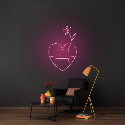 Flowers Heart Bottle Neon Sign