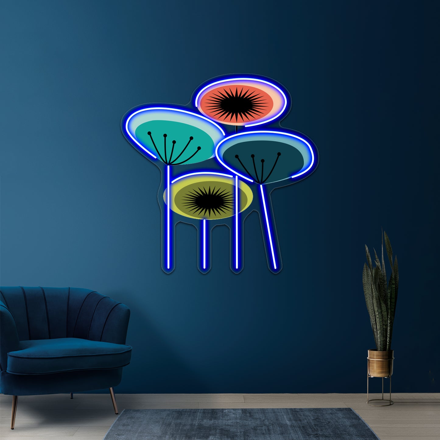 Flowers Mid Century Wall Artwork Neon Signs