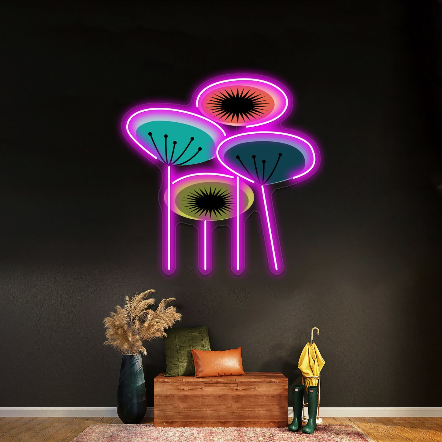 Flowers Mid Century Wall Artwork Neon Signs