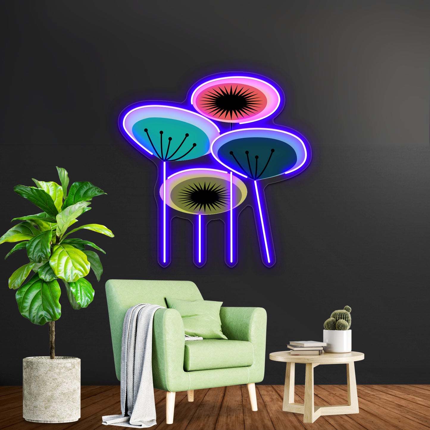 Flowers Mid Century Wall Artwork Neon Signs