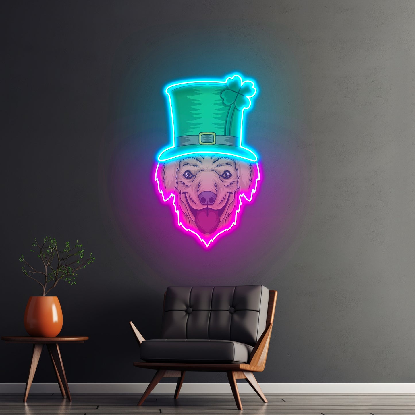 Fluffy Dog Leprechaun Saint Patrick Day Led Signs