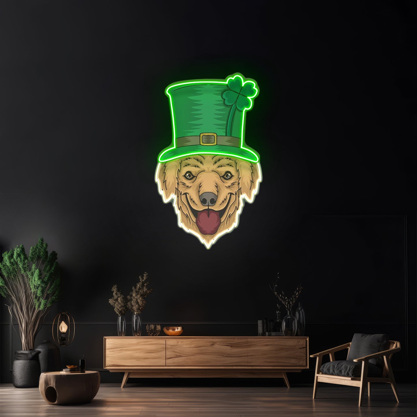 Fluffy Dog Leprechaun Saint Patrick Day Led Signs