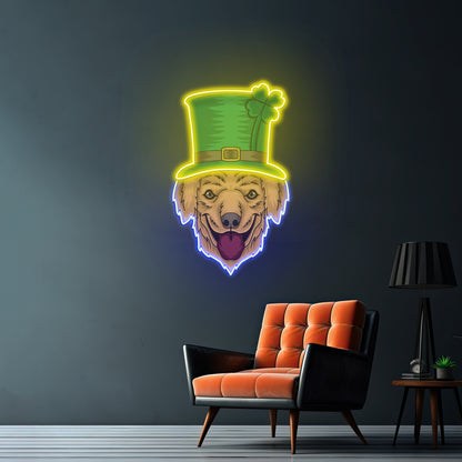 Fluffy Dog Leprechaun Saint Patrick Day Led Signs