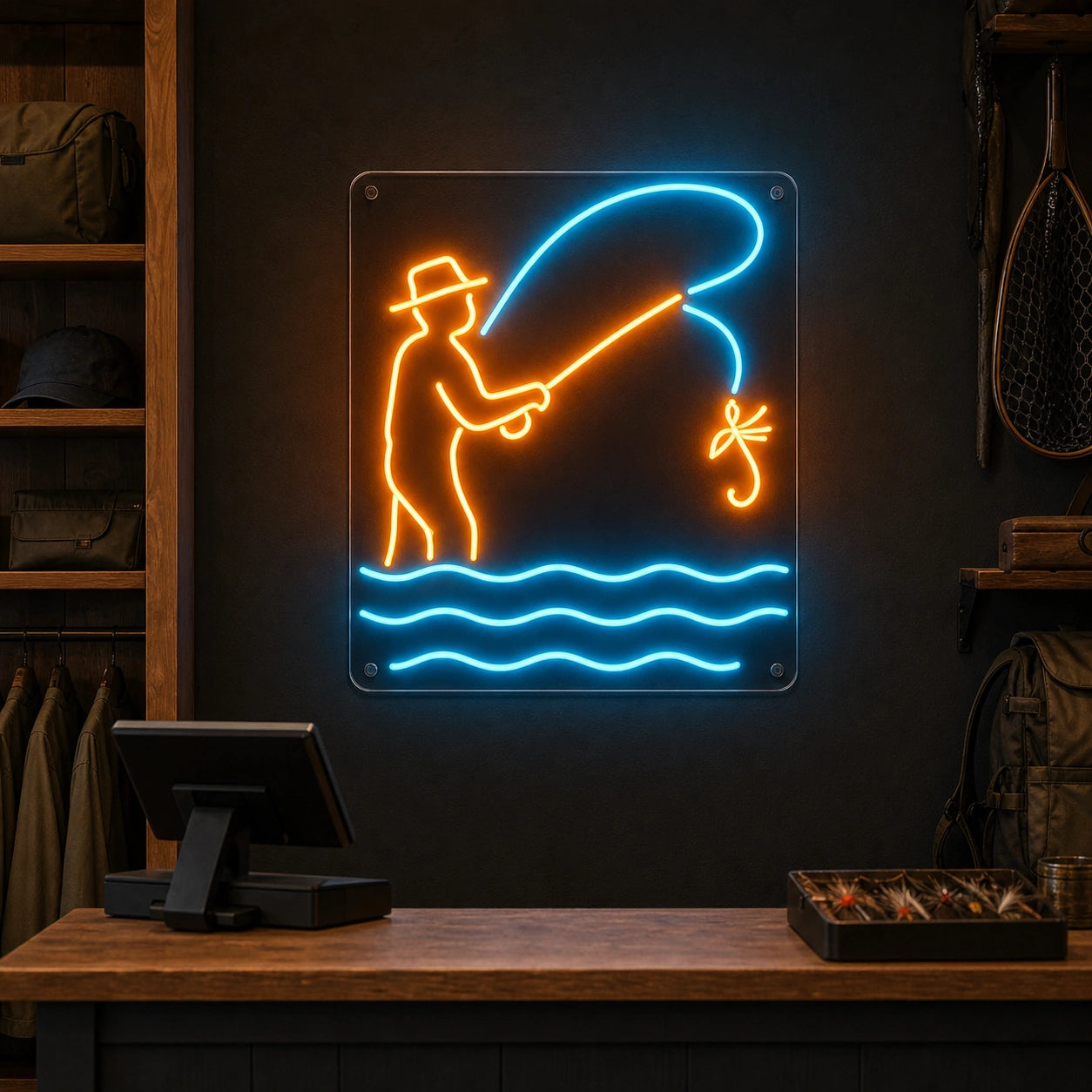 Fly Fishing LED Neon Sign Home Bar Wall Decoration real lifestyle scene