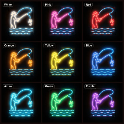 Fly Fishing LED Neon Sign Home Bar Wall Decoration color grid