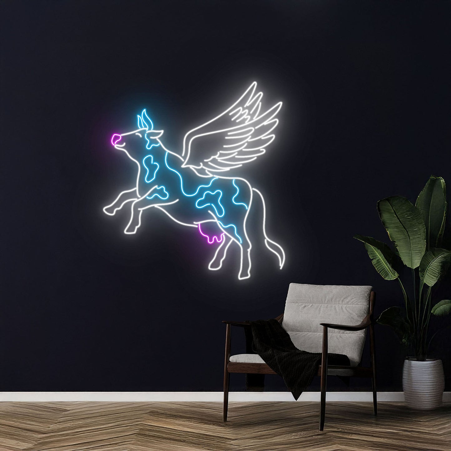 Flying Dairy Cow Neon Sign