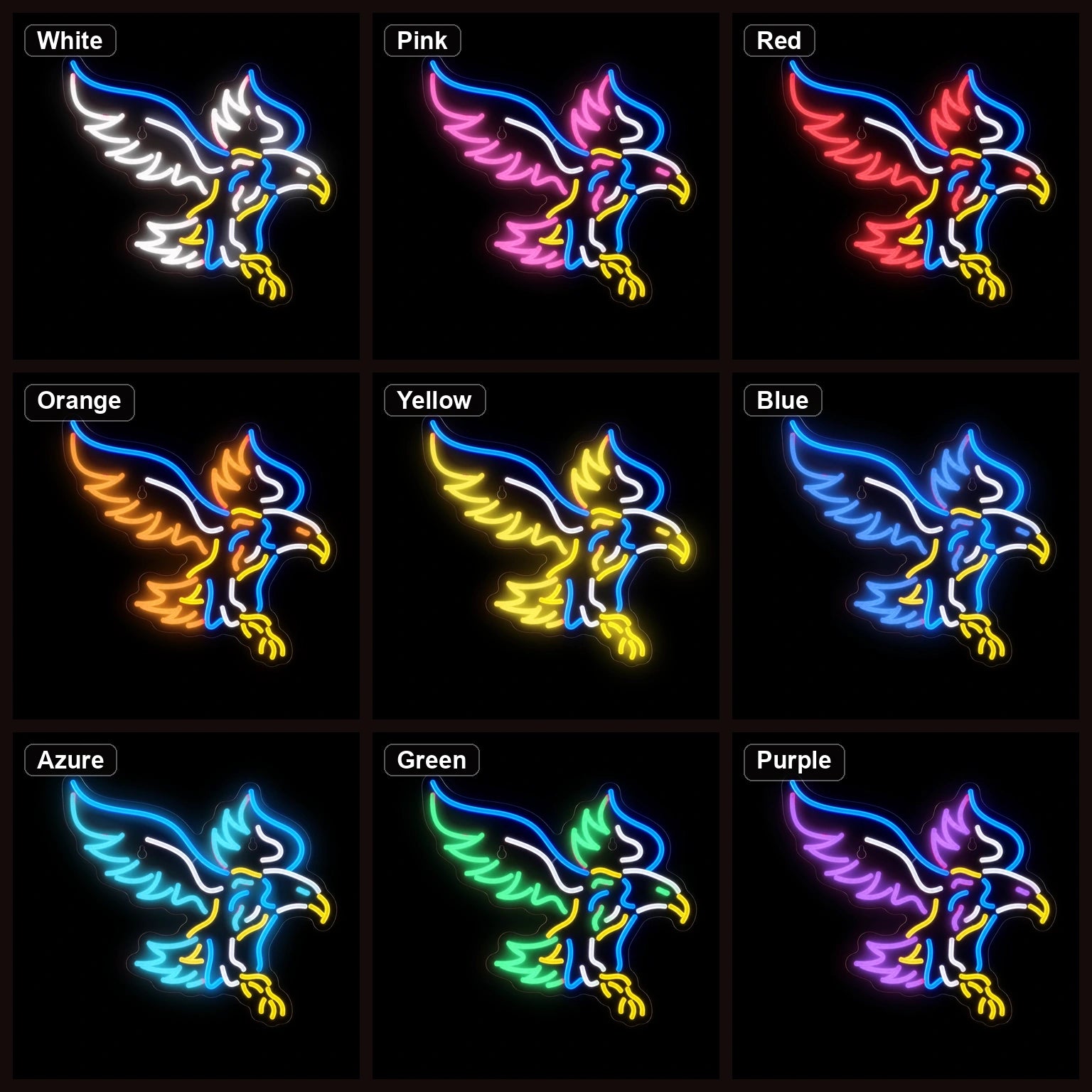 Flying Eagle With Talons LED Neon Sign Home Bar Wall Decoration color grid