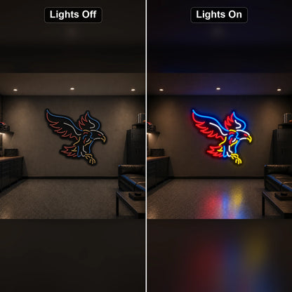 Flying Eagle With Talons LED Neon Sign Home Bar Wall Decoration day and night comparison