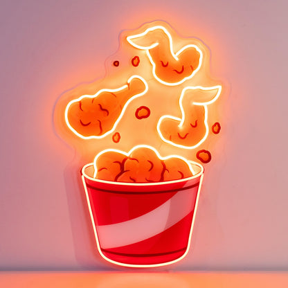 Flying Fried Chicken Red-Yellow Cartoon Uv Printed Led Neon Sign For Restaurant Wall | Shineneon