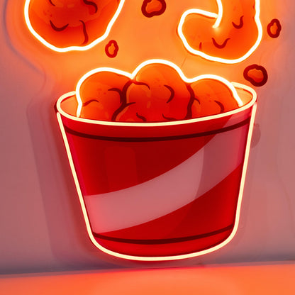 Flying Fried Chicken Red-Yellow Cartoon Uv Printed Led Neon Sign For Restaurant Wall | Shineneon