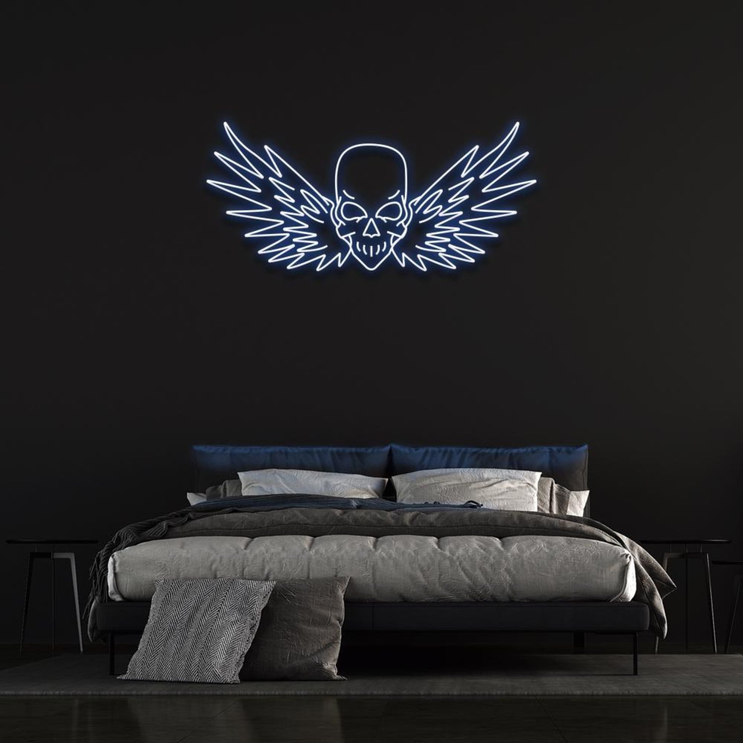 Flying Skull Wings Blue-White Led Neon Sign For Dark Punk Bedroom Wall Decor | Shineneon
