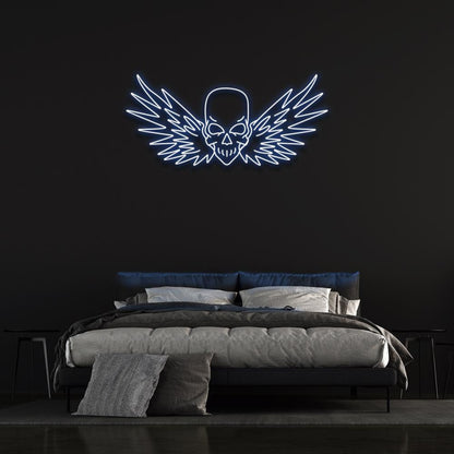 Flying Skull Wings Blue-White Led Neon Sign For Dark Punk Bedroom Wall Decor | Shineneon