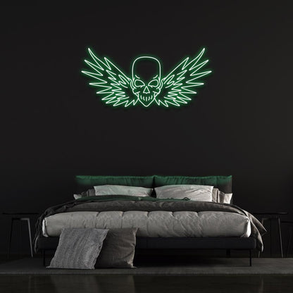 Flying Skull Wings Blue-White Led Neon Sign For Dark Punk Bedroom Wall Decor | Shineneon
