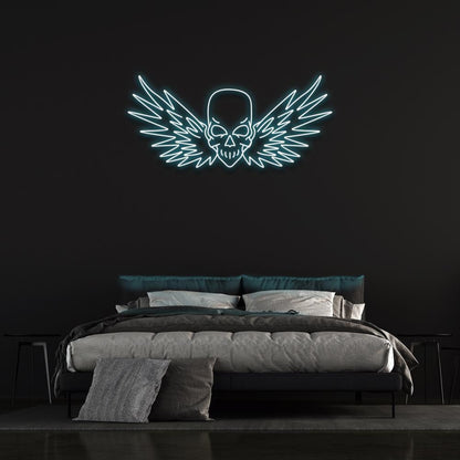Flying Skull Wings Blue-White Led Neon Sign For Dark Punk Bedroom Wall Decor | Shineneon