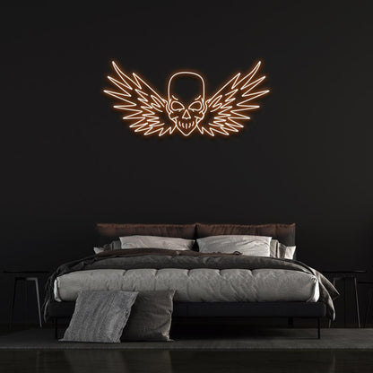 Flying Skull Wings Blue-White Led Neon Sign For Dark Punk Bedroom Wall Decor | Shineneon