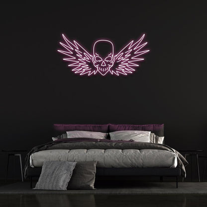 Flying Skull Wings Blue-White Led Neon Sign For Dark Punk Bedroom Wall Decor | Shineneon