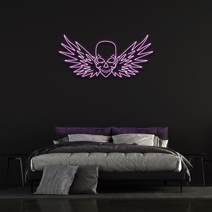 Flying Skull Wings Blue-White Led Neon Sign For Dark Punk Bedroom Wall Decor | Shineneon