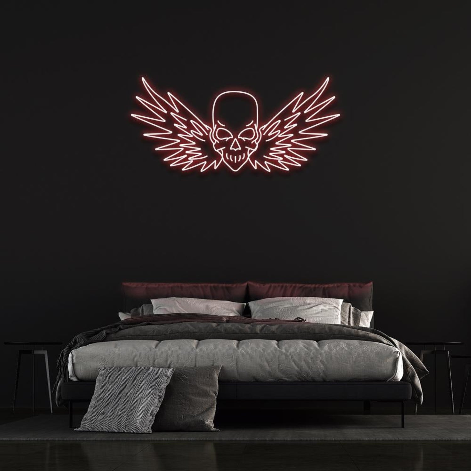 Flying Skull Wings Blue-White Led Neon Sign For Dark Punk Bedroom Wall Decor | Shineneon