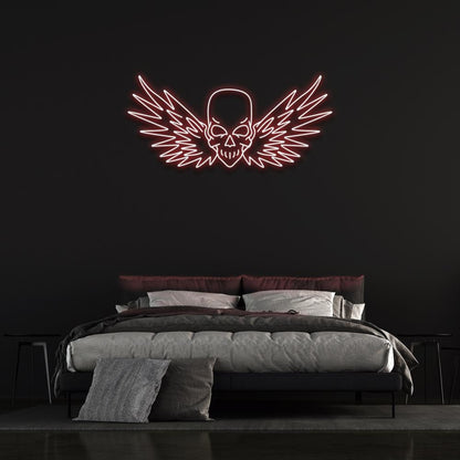 Flying Skull Wings Blue-White Led Neon Sign For Dark Punk Bedroom Wall Decor | Shineneon