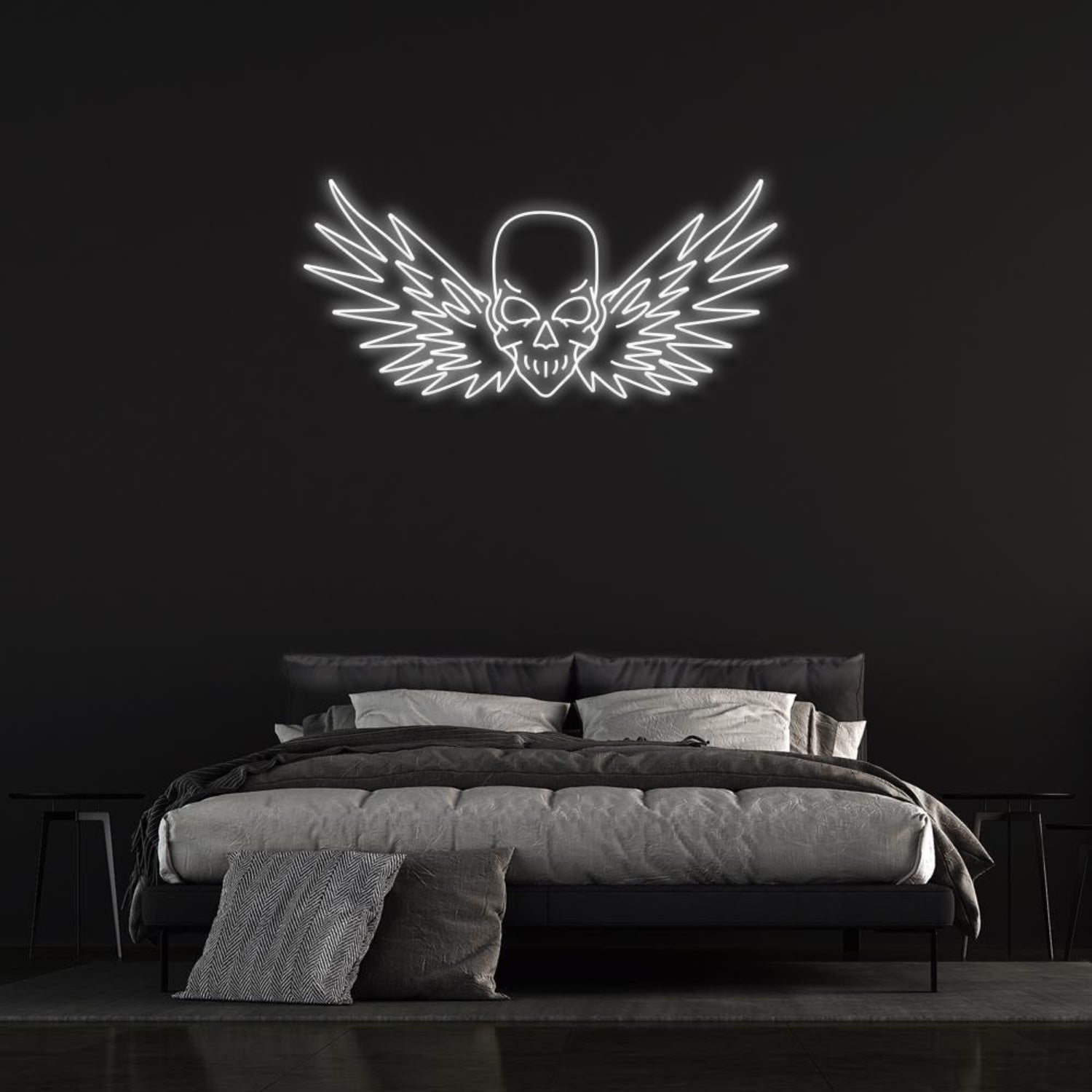 Flying Skull Wings Blue-White Led Neon Sign For Dark Punk Bedroom Wall Decor | Shineneon