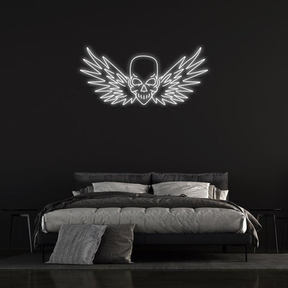 Flying Skull Wings Blue-White Led Neon Sign For Dark Punk Bedroom Wall Decor | Shineneon