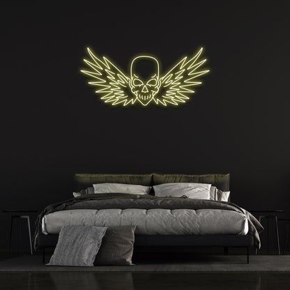 Flying Skull Wings Blue-White Led Neon Sign For Dark Punk Bedroom Wall Decor | Shineneon