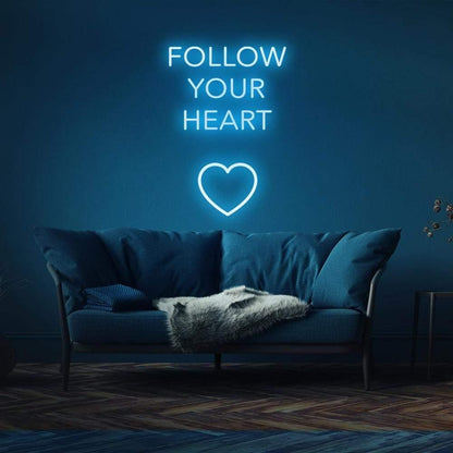 Follow Your Heart Light Blue Led Neon Sign With Heart For Home Decor | Shineneon