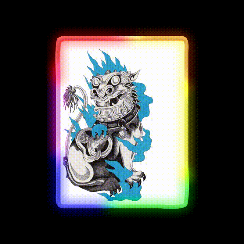 Foo Dog Asian Cultural Led Neon Sign Rgb Color - LED neon sign close-up detail