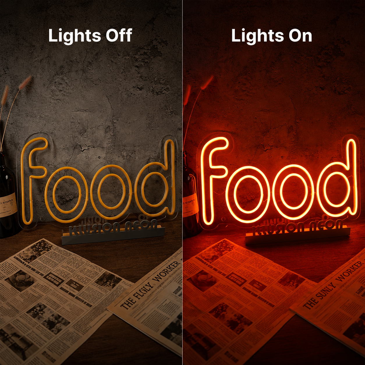 Food LED Neon Sign - 06 Day Night Comparison